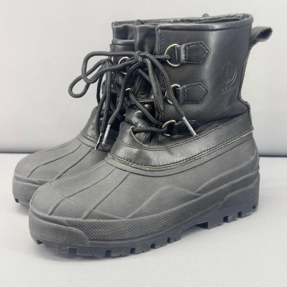L.L.Bean Kids Black Waterproof Winter Boots Lace Up Size 4 (Missing Inserts)‎